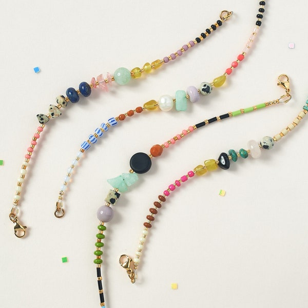 Buntes Perlenarmband in leuchtenden Farben, einzigartiges Schmuck Armband mit natürlichen Edelsteinen, Freundschaft Armband Geschenk Idee