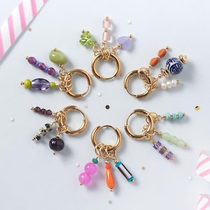 Customizable Huggie Hoop Earrings: Gemstone & Crystal Charms