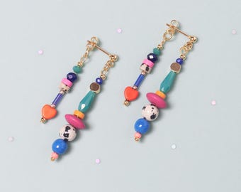 Colorful Beaded Dangle Earrings: Handmade Front-Back Ear Jackets