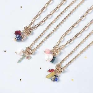 Personalized Gemstone Charm Necklace: 18K Gold Plated Carabiner, Mother&#39;s Gift