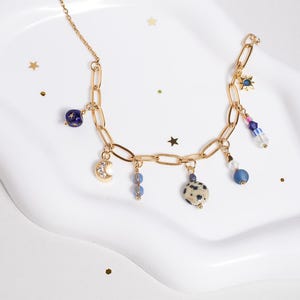 Multi Charm Halskette Gold Mond & Stern baumelt mit vergoldeter Clip-Kette Bild 1