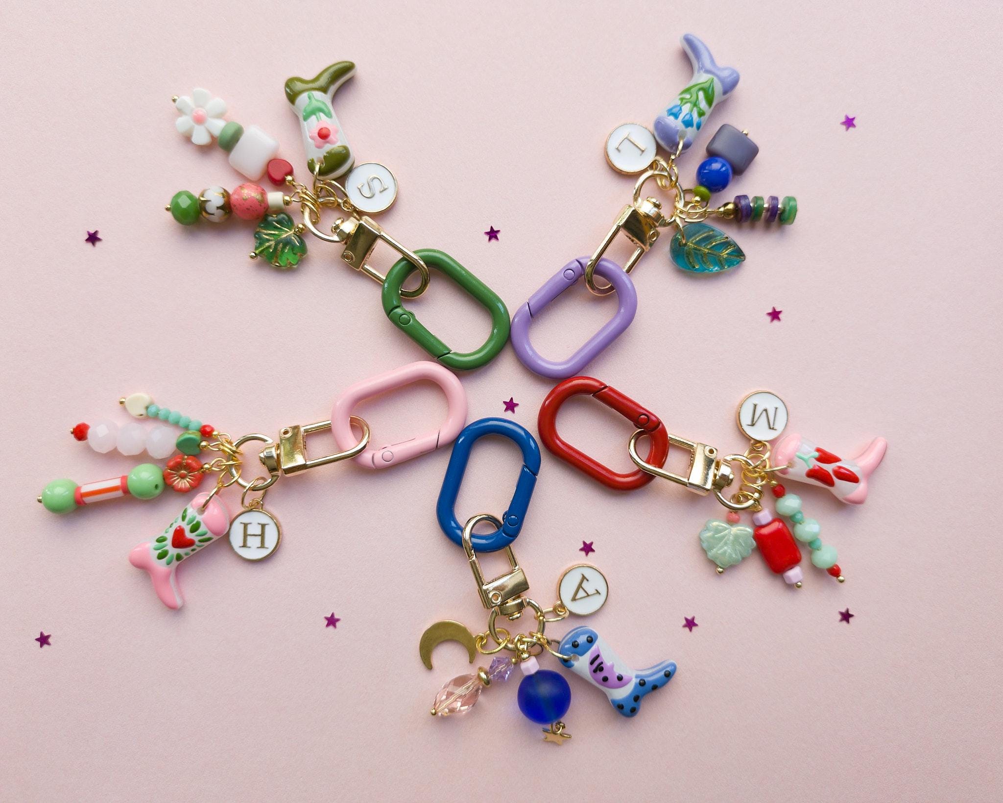 Tiny Cowboy Boots Charm Keychain: Beaded Purse Accessory