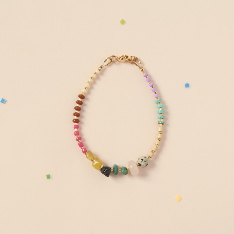 Colorful Beaded Bracelet in Bright colors, unique jewelry Bracelet with Natural Gemstones, friendship Bracelet gift Idea image 6