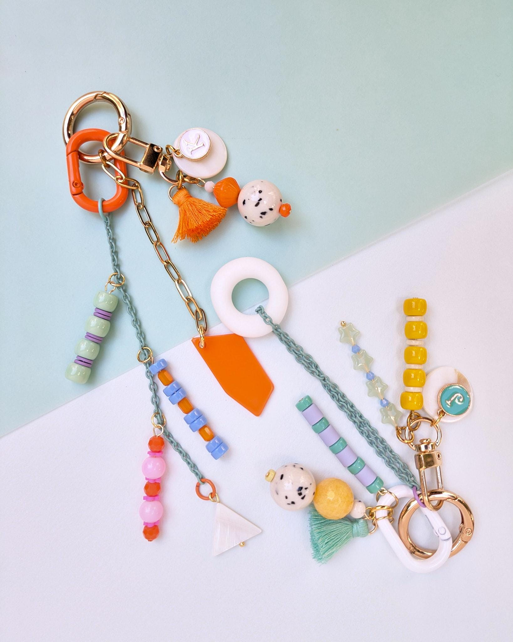 Personalized Chunky Beaded Bag Charm: Colorful Initial Keychain