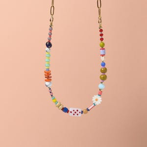 Collana con perline spesse, collana multicolore, gioielli con colori vivaci, regalo per lei, gioielli colorati, collana con catena a clip