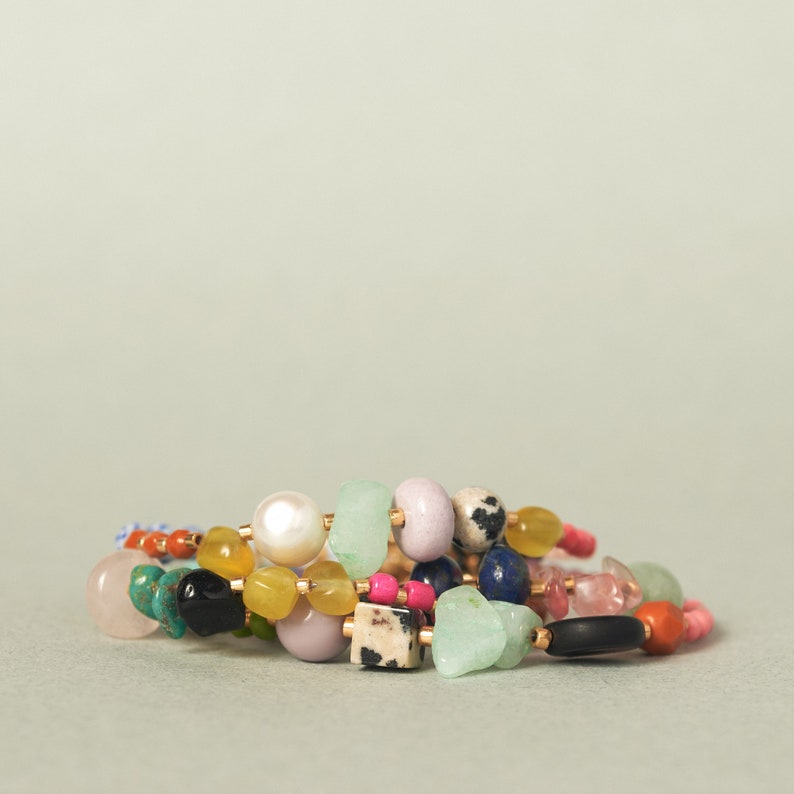 Colorful Beaded Bracelet in Bright colors, unique jewelry Bracelet with Natural Gemstones, friendship Bracelet gift Idea image 4
