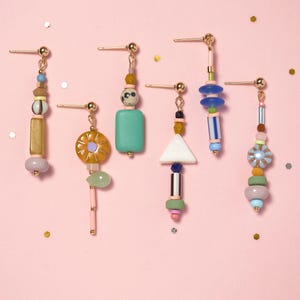 Cute earrings. Trendy and Stylish Gift: Pastel Colored Mis Match Dangle Earrings - Unique and Colorful Beaded Mismatched Earrings, EAR015