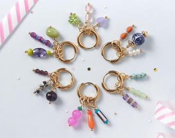 Huggie Hoops with Dainty Charms, Stacking Earring Set, Heart Charm, Mix and Match Customizable Earring Gift