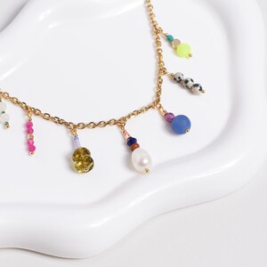 Charm Necklaces : Colorful Beaded Charms, Czech Glass, Pearl & Agate Necklace