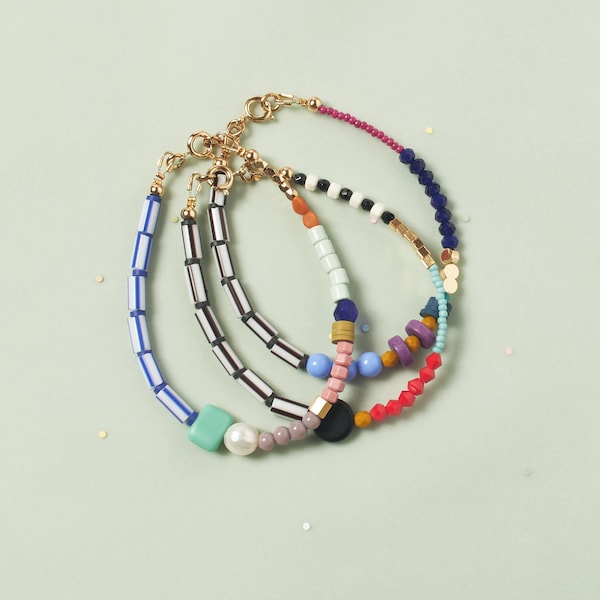 Colorful Beaded Bracelet, Natural Gemstones, Stackable Friendship Bracelet
