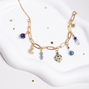 Multi Charm Halskette Gold Mond & Stern baumelt mit vergoldeter Clip-Kette Bild 6