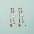 Mother of Pearl Daisy Earrings: Handmade Beaded Gold Plated Posts