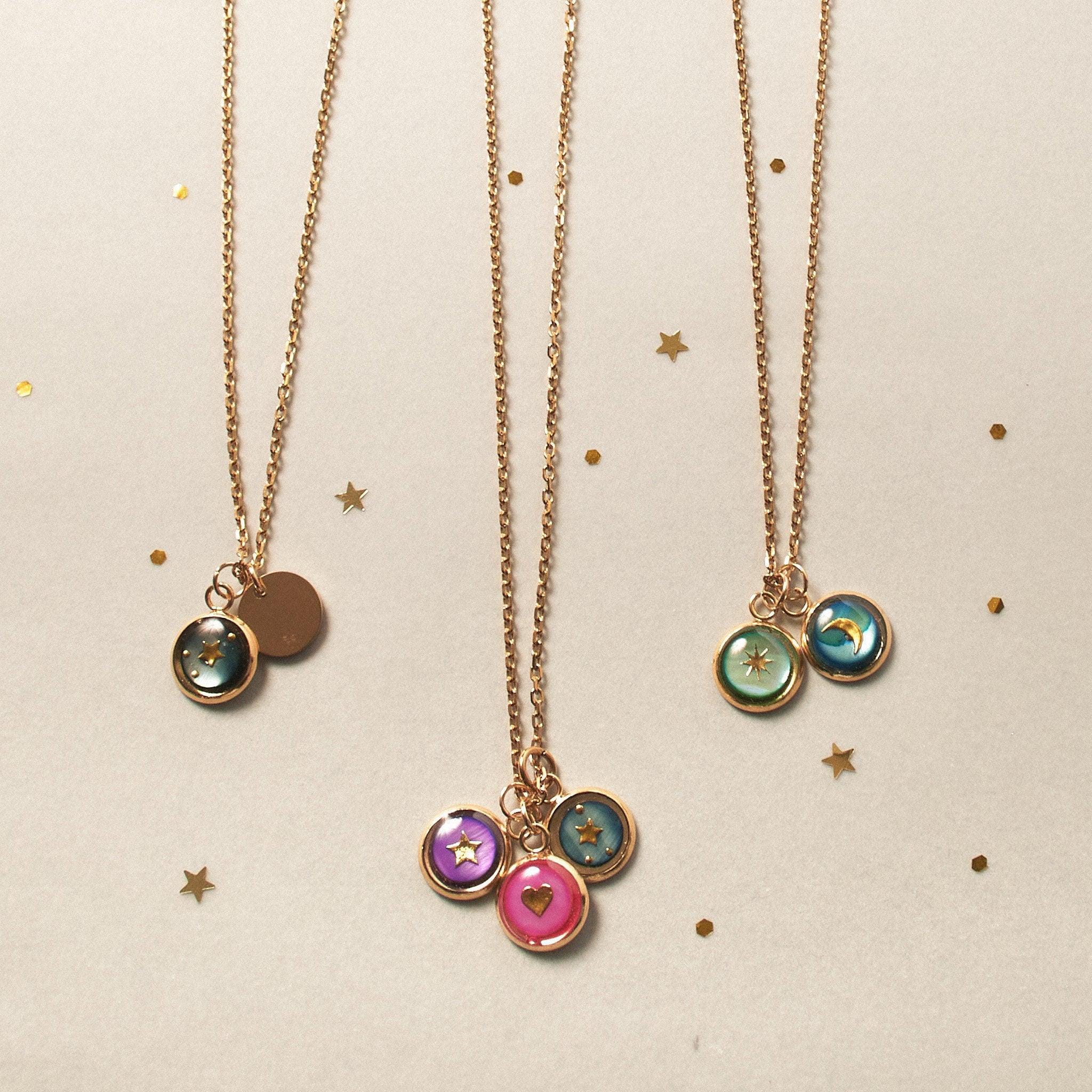 Personalized Charm Necklace: Gold Celestial Pendants, Initial Necklace