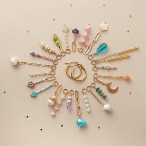 Customizable Huggie Hoop Earrings: Gemstone & Pearl Charms