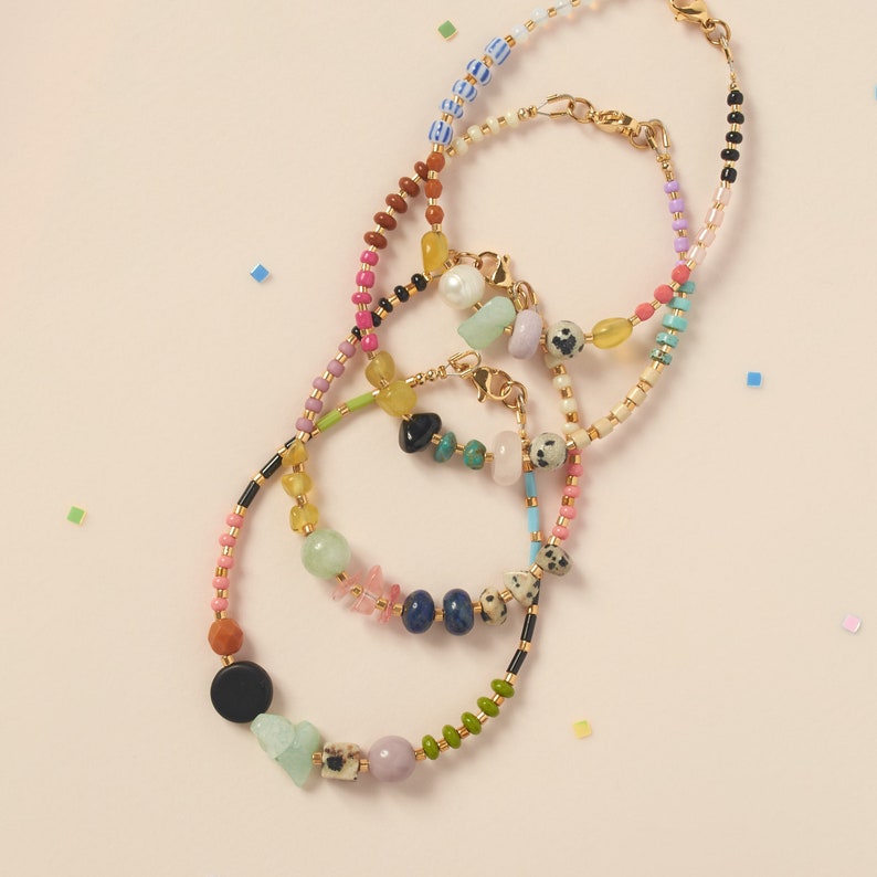 Colorful Beaded Bracelet in Bright colors, unique jewelry Bracelet with Natural Gemstones, friendship Bracelet gift Idea image 5