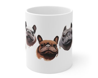 Funny Frenchie Mug - Cute French Bulldog Ink Art - Ceramic Coffee Cup - 11oz - Gift for Dog Lovers