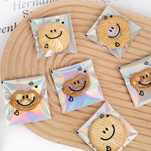 100pcs 7cm×7cm Rainbow Smiley Faces Cookie Bags, Gift Favors for Wedding/Party, DIY Wedding Favor, Packaging Bags for Snacks Bakery Candies