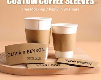 Personalized Disposable Kraft/White Coffee Sleeves, Favor gift for Wedding/Business/Coffee lover,Custom Coffee Sleeves with your design/text