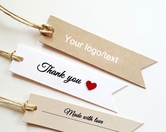 Personalized White/Kraft Mini Irregular Hang Tags, Handmade with Love/Thank you Tags, Favor Tags for Wedding/Gift/Business, Fast shipping