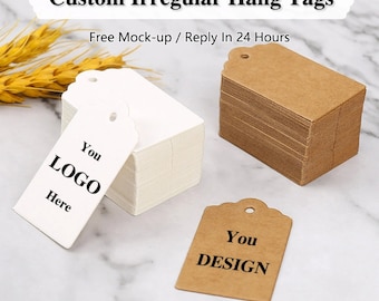 Custom Irregular Hang Tags, Handmade with Love Tags(Thickness 300 GSM), Personalized Party/Wedding Tags with Logo, Thank You Tag, Price Tags