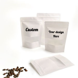 Personalized 50pcs White Windowed Packaging Bag, Resealable Stand Up Pouches and Translucent Window for Food/Business/Wedding, Fast Shipping