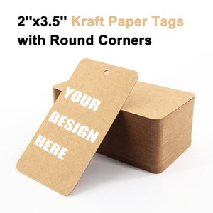Custom Kraft Paper Tags, 2''x3.5'' Hang Tags with Round Corners, Personalized Kraft Price Tags, Thank You Tags, Bridal Shower Favor Tags