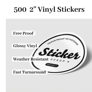 500 Labels Custom 2&quot; Vinyl Waterproof Labels, PVC Round Logo Stickers, Business/Wedding Stickers, Printed Label, High Resolution and Quality