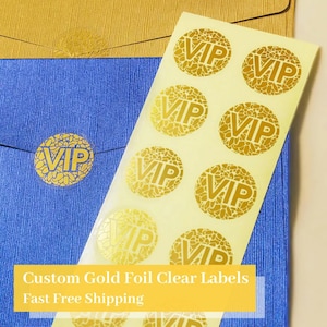 Gold Foil Transparent Stickers, Custom Labels Favors, Personalized Waterproof Clear Stickers, Gold Foil Printing, Bussiness/Wedding Labels