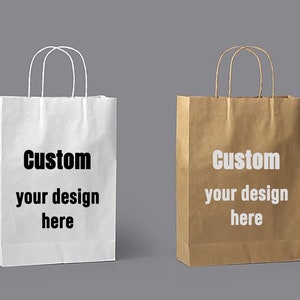 Personalized Kraft/White Recycled Paper Bags with handle, Print Logo Bag for Wedding/Small Business/Party/Gift/Product, Events in Bulk