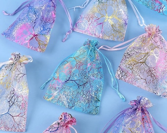100 Organza Drawstring Bags, Wedding Favor Bags, Party Gift Bags, Jewelry Pouch Drawstring Bags, 4 Designs, 3 Sizes