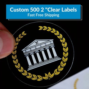 500pcs Personalized Clear Stickers Waterproof labels, 2&quot; Custom Transparent Labels, Waterproof Round Labels, Business/Wedding Round Sticker
