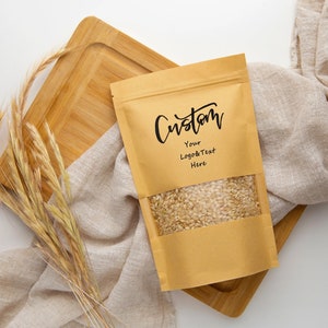 50 sacchetti di carta Kraft personalizzati con finestra, buste stand up personalizzate, sacchetti di carta richiudibili marroni, sacchetti di imballaggio autosigillanti per la conservazione degli alimenti