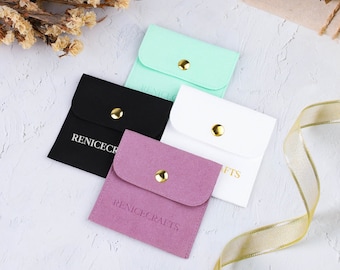 50 pochettes à bijoux en forme de bouton doré, sacs d'emballage multicolores personnalisés en microfibre, pochette d'impression avec gaufrage LOGO personnalisée pour cadeau de mariage