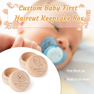 Personalized Baby First Haircut Keepsake Box, Baby&#39;s First Lock Of Hair, Christening Gift for Newborn, Baby Shower Present, Baby Haircut