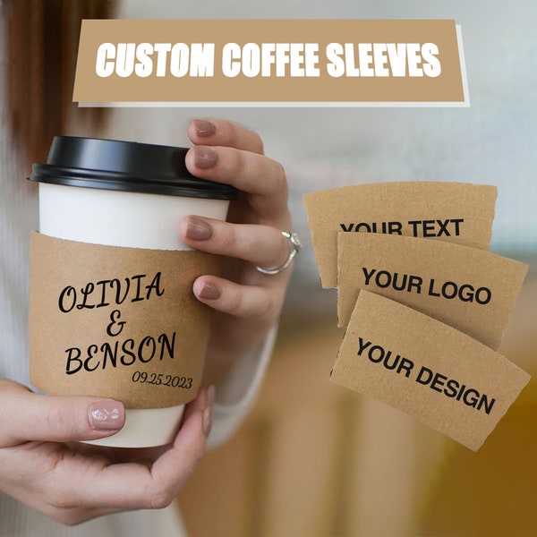 Personalized Disposable Kraft/White Coffee Sleeves, Favor gift for Wedding/Business/Coffee lover,Custom Coffee Sleeves with your design/text