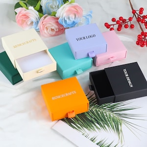 100 pcs Custom Logo/Text Paper Jewelry Boxes, Personalized Portable Necklace Packing Boxes, Multi-Color Bracelet Ring Box with Sponge Insert