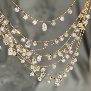 18K Gold Lab Grown Diamond Necklace, Multi Shape, Gemstone Beaded Chain, Gold Layering, Gift for Girlfriends, Dainty Necklace for her