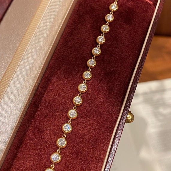 18K Solid Gold Diamond Tennis Bracelet | Gold Bezel Tennis Bracelet | Fine Jewelry Gift