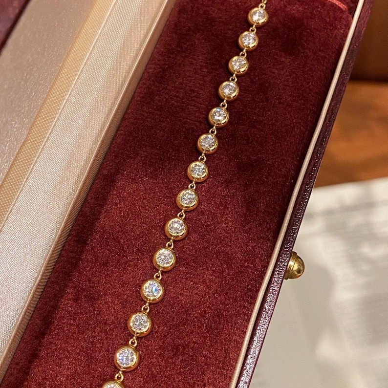 Pulsera de tenis de oro macizo de 18 quilates con diamantes / Pulsera de tenis con bisel de oro / Regalo de joyería fina imagen 1