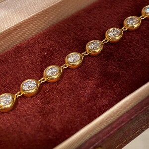 Pulsera de tenis de oro macizo de 18 quilates con diamantes / Pulsera de tenis con bisel de oro / Regalo de joyería fina imagen 3