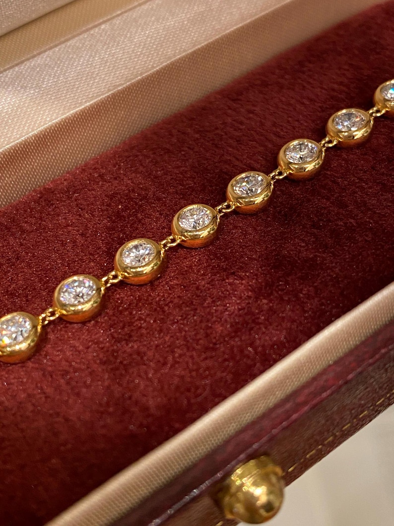 Pulsera de tenis de oro macizo de 18 quilates con diamantes / Pulsera de tenis con bisel de oro / Regalo de joyería fina imagen 3