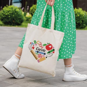 Tote bag brodé, sac rentrée école personnalisé, sac école brodé maîtresse personnalisé