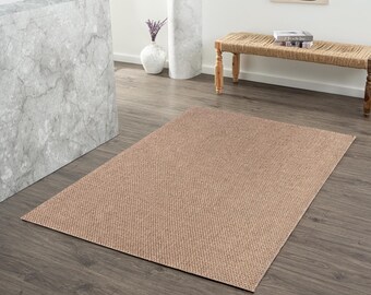 Solid Beige Rug, Washable Area Rug, Neutral Woven Flatweave, Scandinavian Decor, Earthy Minimalist Rug, Jute Look Texture, Tan Boho Rug