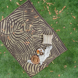 Beige and Brown, Outdoor Rug, Plastic Straw Rug, Foldable Camping Mat, Reversible Camper Rug, Waterproof Picnic Rug, Van Life Must Have Rug