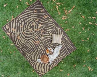 Beige and Brown, Outdoor Rug, Plastic Straw Rug, Foldable Camping Mat, Reversible Camper Rug, Waterproof Picnic Rug, Van Life Must Have Rug