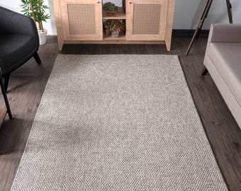 Solid Light Grey Rug, Washable Area Rug, Neutral Woven Flatweave, Scandinavian Decor, Minimalist Room Rug, Greige Textured Rug, Modern