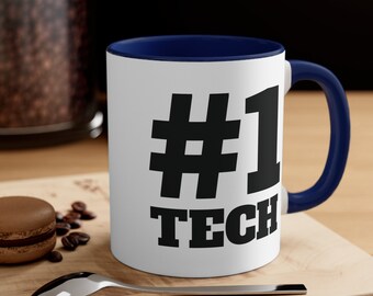 Tech Support "#1 Tech" Two-Tone Accent Coffee Mug - A Splash of Color for Tech Enthusiasts!