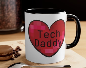 Tech Daddy, Pixel Heart - Accent Coffee Mug, 11oz