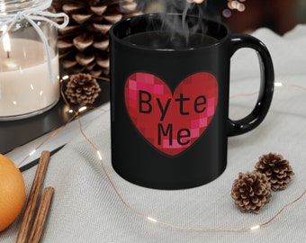 Byte Me Pixel Heart, Tech Support, Black Coffee Mug (11oz, 15oz)