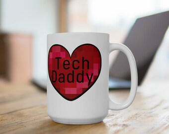 Tech Daddy Pixel Heart Large Ceramic Mug - 15oz